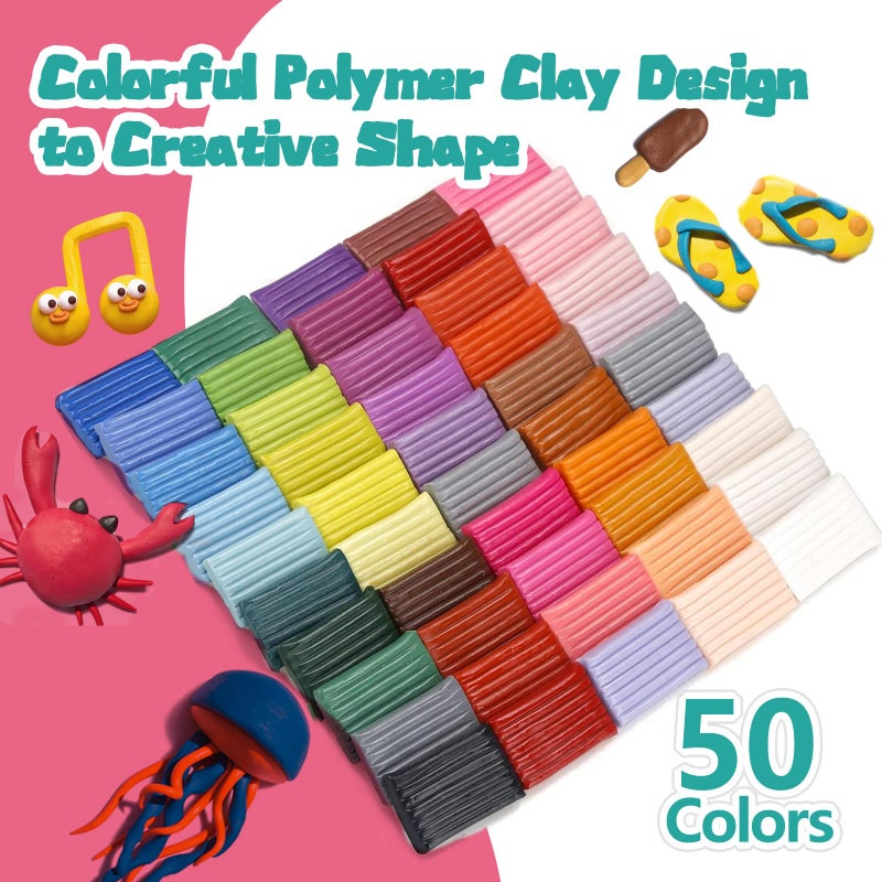 Demiwise Polymer Clay Kit 50 Colors,Oven Bake Modeling Clay Kit,Creative Clay with 19 Clay Tools and 10 Kinds of Accessories,Non-Toxic,Safe Great Christmas Gift for Children Kids Adults Beginners - Image 4