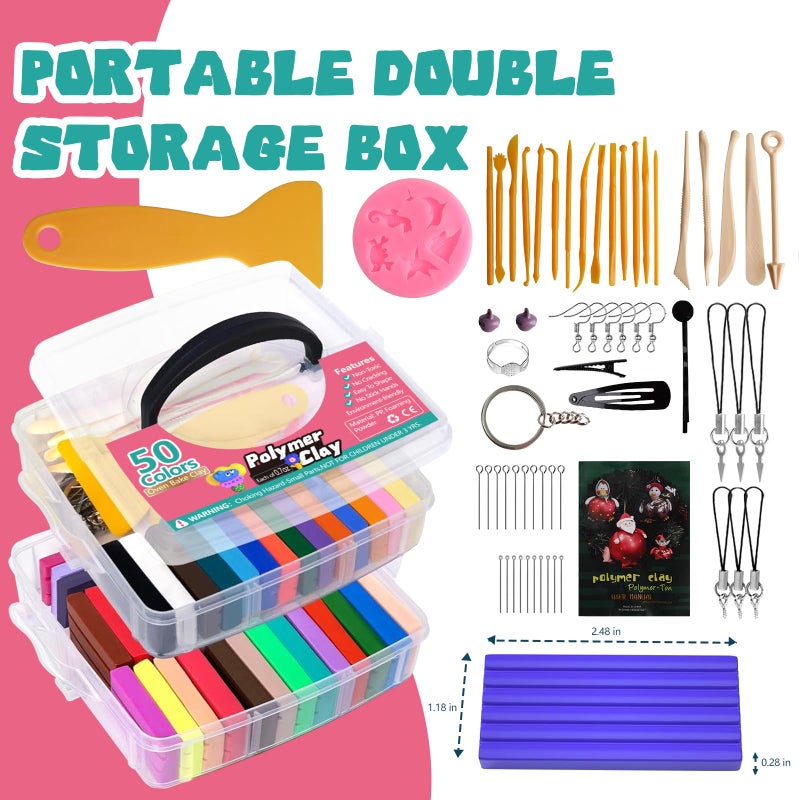 Demiwise Polymer Clay Kit 50 Colors,Oven Bake Modeling Clay Kit,Creative Clay with 19 Clay Tools and 10 Kinds of Accessories,Non-Toxic,Safe Great Christmas Gift for Children Kids Adults Beginners - Image 2