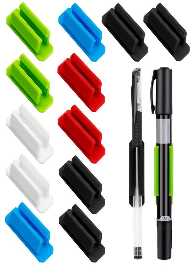 Woerma 12PCS Pen Holder for Desk Silicone Pen Clip Adhesive Pencil Grips Office Desk Organizer Flexible Pen Holder for Classroom Clipboard Attachment (Multicolor) - Image 1