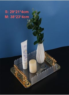 fashionhome 2-Pieces Multipurpose Decorative Plastic Rectangular Platter Dish with Handle Party Dessert Display Plate Coffee Table Serving Tray for Food Snack Tea Jewelry Tray  - Image 4