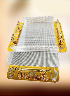 fashionhome 2-Pieces Multipurpose Decorative Plastic Rectangular Platter Dish with Handle Party Dessert Display Plate Coffee Table Serving Tray for Food Snack Tea Jewelry Tray  - Image 2