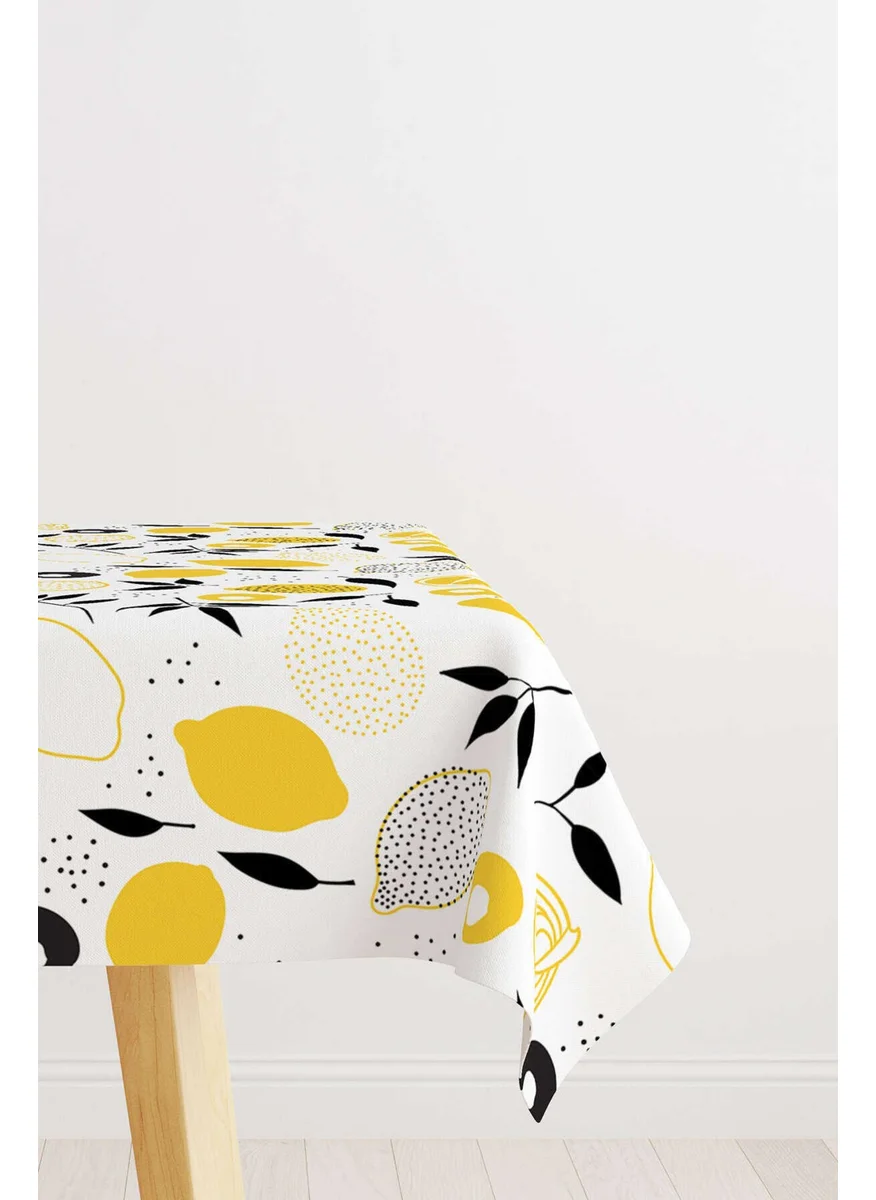 كانغو هوم White Yellow Lemon Patterned Digital Printed Tablecloth OYTYK929-MS