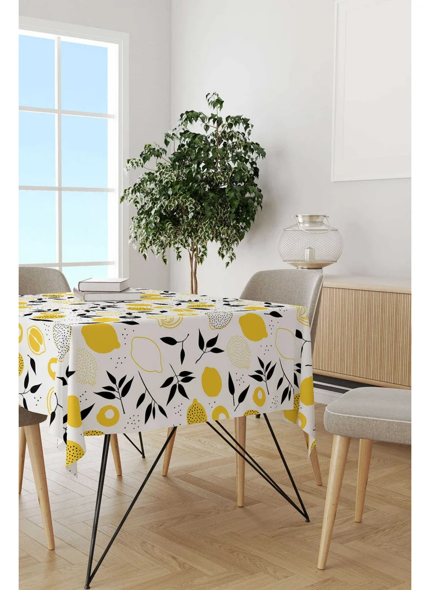 كانغو هوم White Yellow Lemon Patterned Digital Printed Tablecloth OYTYK929-MS