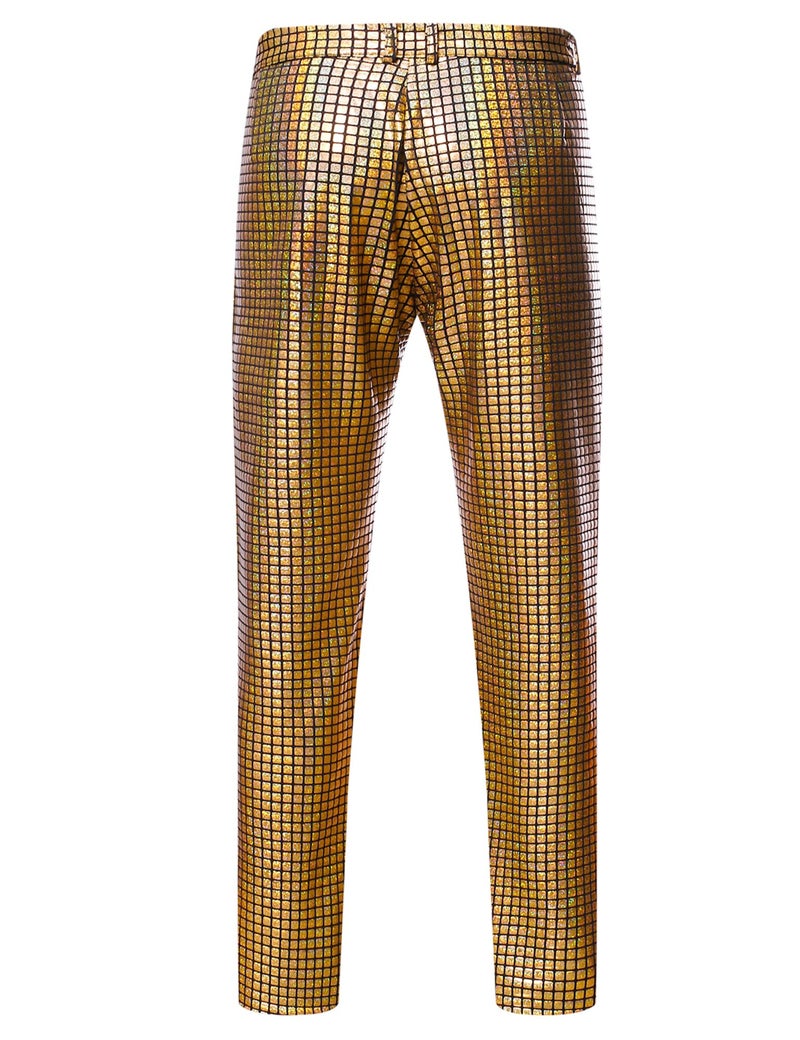 ZEROYAA Men's 70s Disco Suits Metallic Shiny Sequin Outfits Blazer and Pants Set Dance Party Costume Gold Large - Image 4
