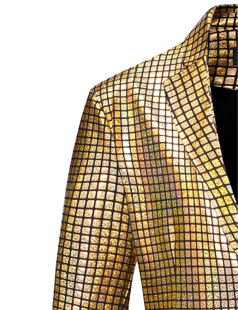 ZEROYAA Men's 70s Disco Suits Metallic Shiny Sequin Outfits Blazer and Pants Set Dance Party Costume Gold Large - Image 5