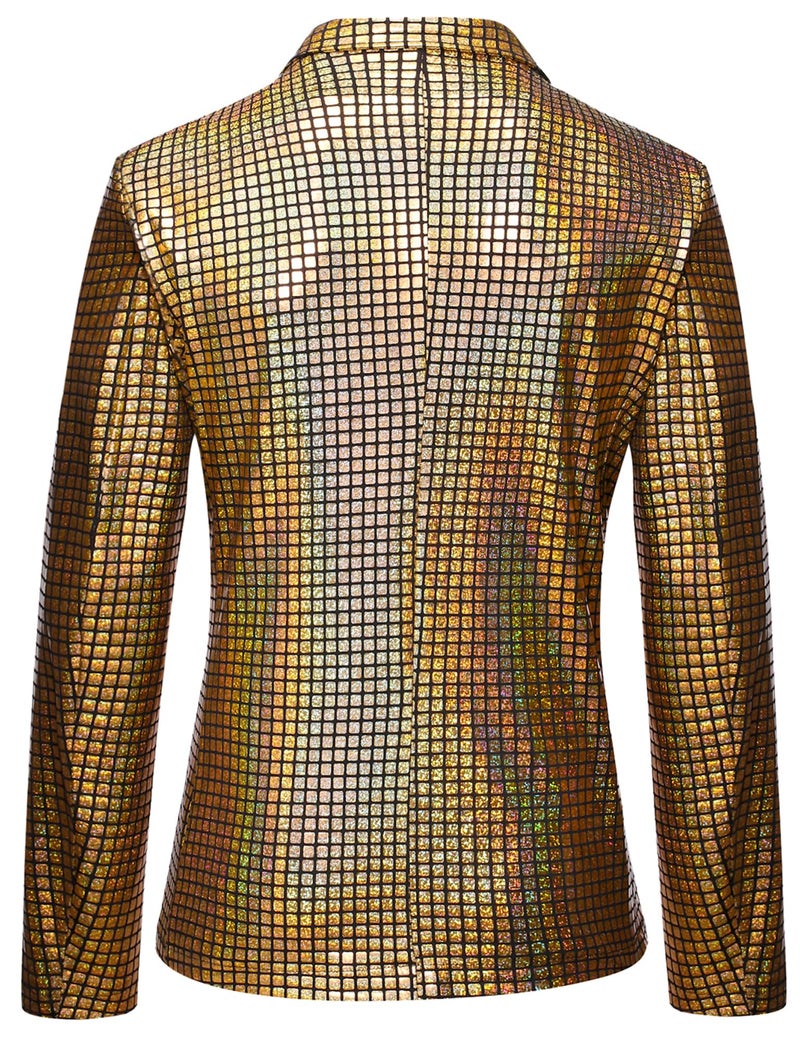 ZEROYAA Men's 70s Disco Suits Metallic Shiny Sequin Outfits Blazer and Pants Set Dance Party Costume Gold Large - Image 3