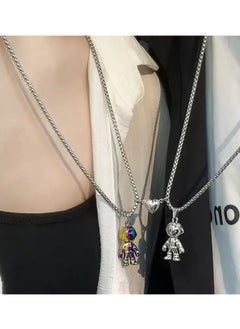Goolsky Couple Spaceman Pendant Matching Necklace Magnetic Astronaut Spaceman Pendant Necklace Couple Best Friend Necklace  - Image 2