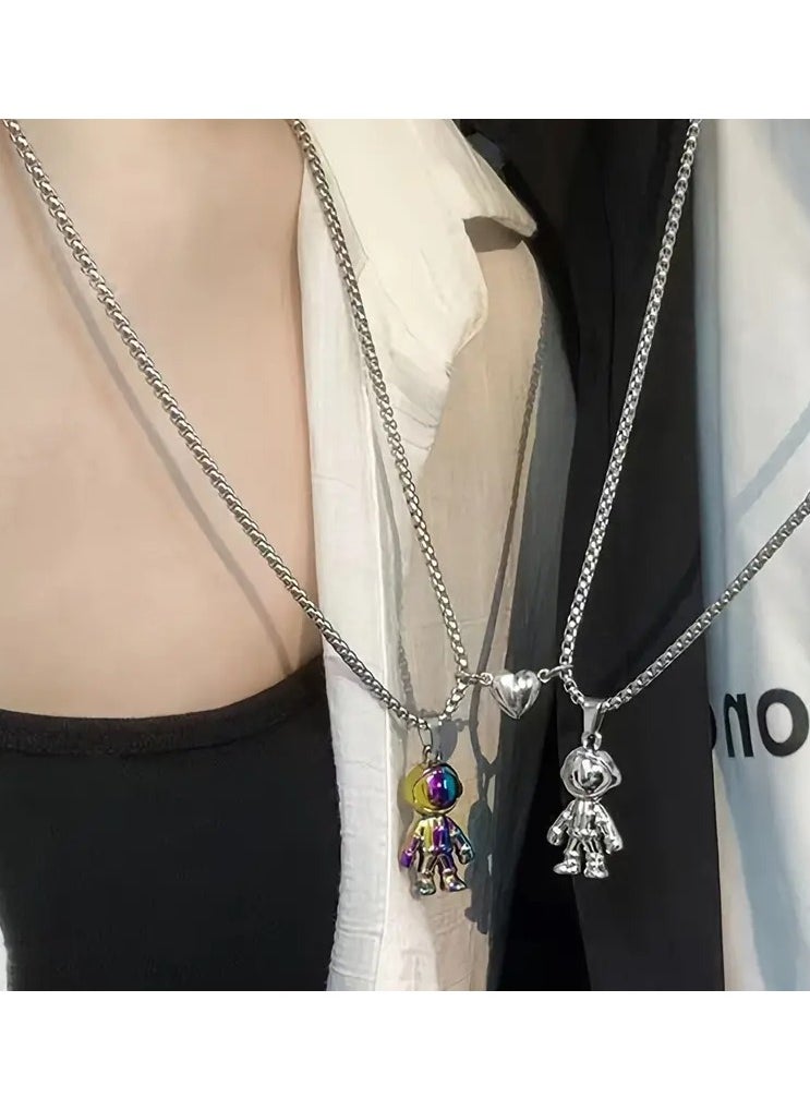 Goolsky Couple Spaceman Pendant Matching Necklace Magnetic Astronaut Spaceman Pendant Necklace Couple Best Friend Necklace  - Image 2