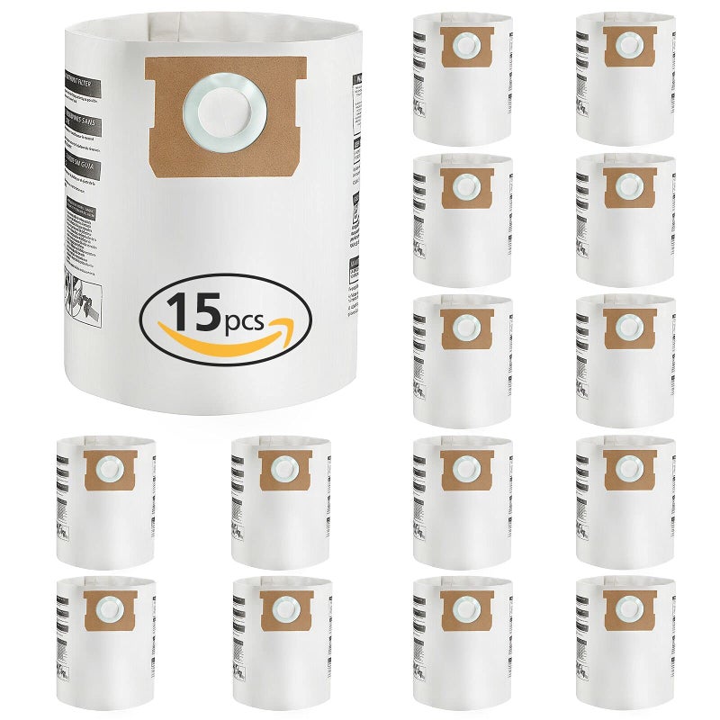 isingo 15 Pack 58 Gallon Replacement Filter Bags for Shop Vac Vacuum Type E9066100 90661 9066133 Type H for S90671 9067100 9067133 VF2004 VHBS High Efficiency Disposable Vaccum Filter Bags 