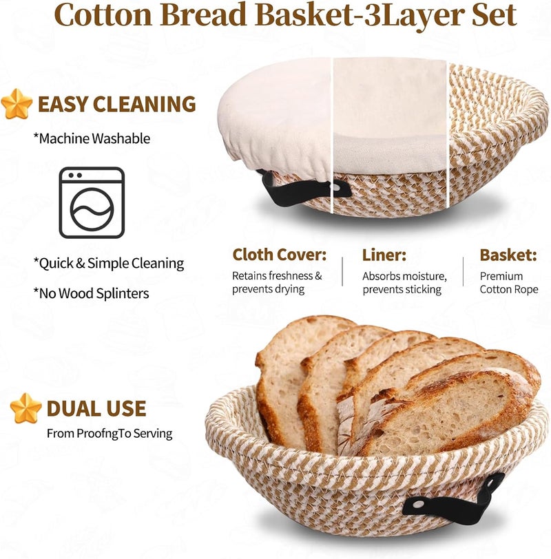 Saicefe Sourdough Starter Kit,Banneton Bread Proofing Basket 10Inch Round,Sourdough Bread Baking Supplies With Starter Jar,Bread Sling,Lame,Danish Dough Whisk Sourdough Kit Gifts (Khaki) - Image 3