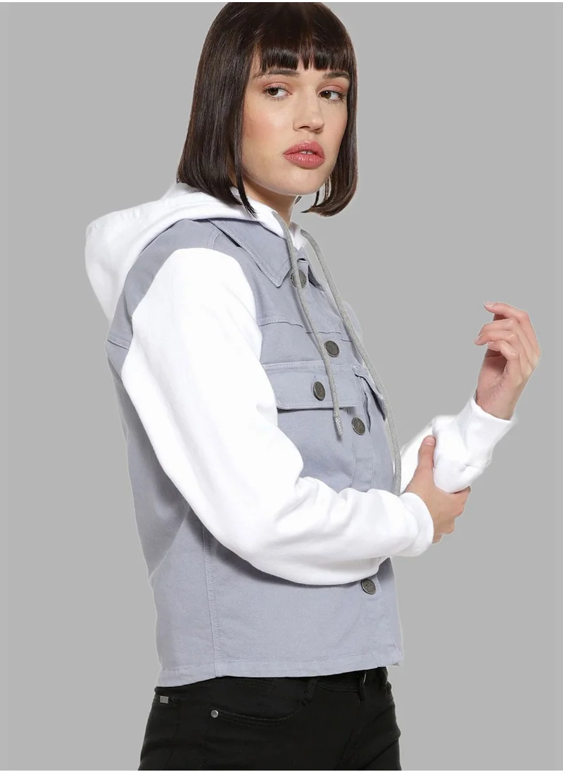 Campus Sutra Stylish Color block Jeans Jacket