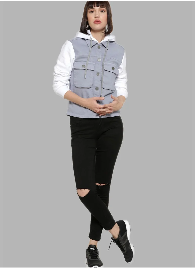 Campus Sutra Stylish Color block Jeans Jacket