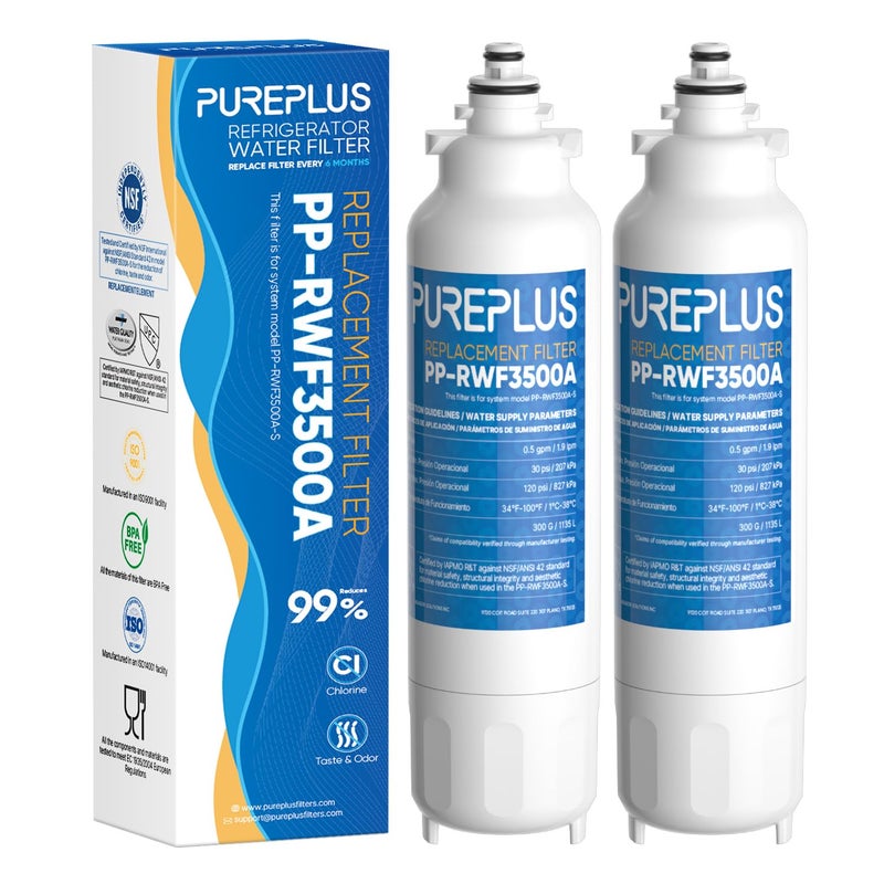 Pure Plus Pureplus Replacement For Adq73613401  Lg Lt800P  Lt800Pc  Adq736134  Adq73613402  Lsxs26326S  Lsxs26366S  Lmxs30776S  Lsxs26366D  Lmxc23746S  46-9490  Refrigerator Water Filter  2 Pack - Image 1