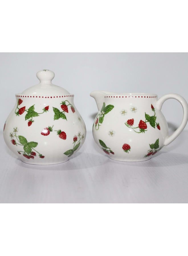Lonovel Creamer and Sugar Sets with Lids Vintage In Beige Color for Coffee or Tea Porcelain Milk Pitcher and Sugar Bowl,Kitchen and Dining Beverage Serveware Tool,Strawberry - Image 3