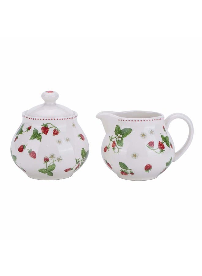 Lonovel Creamer and Sugar Sets with Lids Vintage In Beige Color for Coffee or Tea Porcelain Milk Pitcher and Sugar Bowl,Kitchen and Dining Beverage Serveware Tool,Strawberry - Image 1
