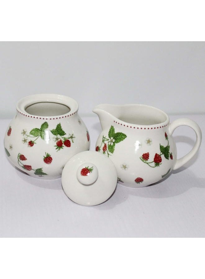 Lonovel Creamer and Sugar Sets with Lids Vintage In Beige Color for Coffee or Tea Porcelain Milk Pitcher and Sugar Bowl,Kitchen and Dining Beverage Serveware Tool,Strawberry - Image 4
