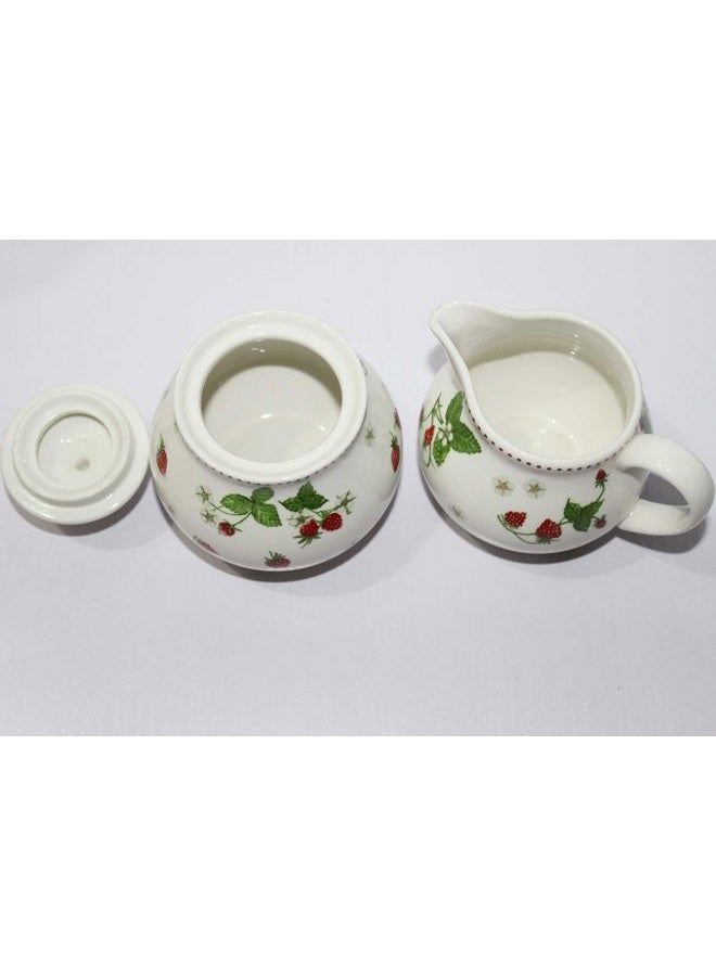 Lonovel Creamer and Sugar Sets with Lids Vintage In Beige Color for Coffee or Tea Porcelain Milk Pitcher and Sugar Bowl,Kitchen and Dining Beverage Serveware Tool,Strawberry - Image 5