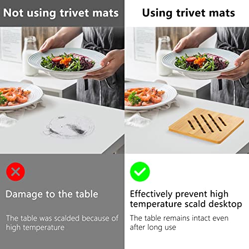 Garkup Bamboo Trivet Kitchen Bamboo Hot Pads Trivet Natural Bamboo Trivet Mat Set for Hot Dishes/Pot/Bowl/Teapot/Hot Pot Holders 2 Square 2 Roundness 1 Storage Rack - Image 3