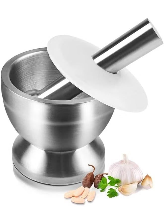 Mortar and Pestle Sets, 18/8 Stainless Steel Mortar and Pestle Bowls Pill Crusher Food Safe  BPA Free Molcajete Bowl - Image 1