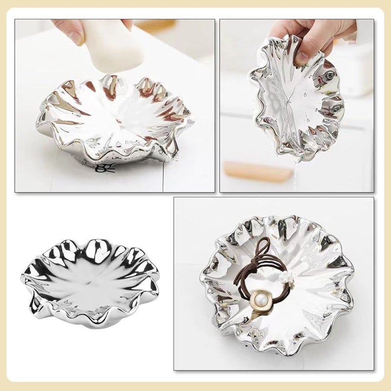 Ceramic Soap Dish Silver Plated Self Draining Soap Tray Nordic Style for Bathroom - Image 4
