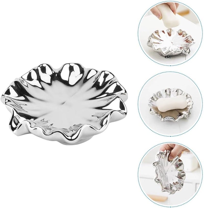 Ceramic Soap Dish Silver Plated Self Draining Soap Tray Nordic Style for Bathroom - Image 5