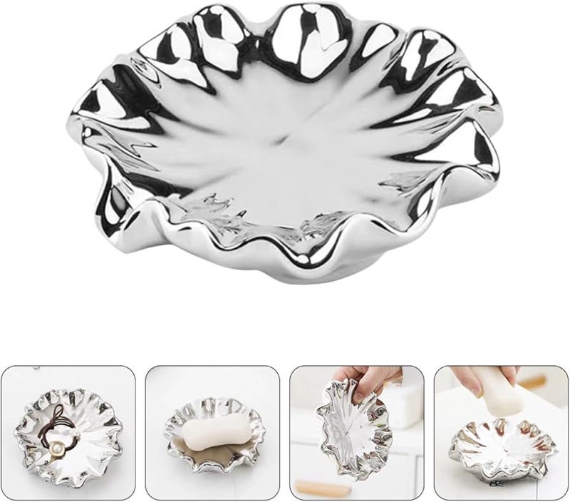 Ceramic Soap Dish Silver Plated Self Draining Soap Tray Nordic Style for Bathroom - Image 3