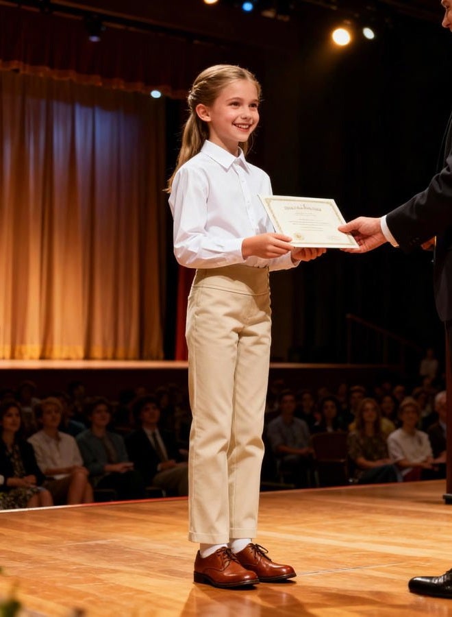 Bienzoe Girls School Uniform Pant: Kids Adjustable Waist Durable Straight Leg Dress Trouser Khaki 6X - Image 4