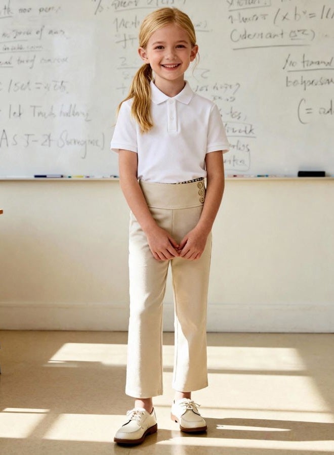 Bienzoe Girls School Uniform Pant: Kids Adjustable Waist Durable Straight Leg Dress Trouser Khaki 6X - Image 3