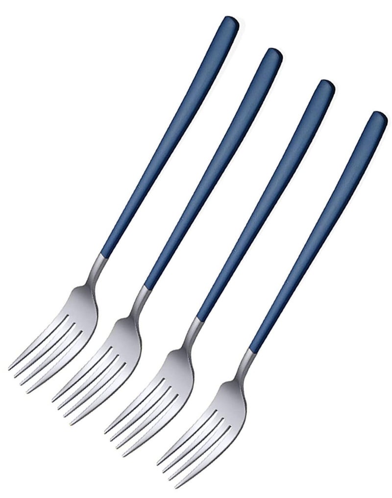 BGVM Stainless Steel Dinner Forks Set Flatware Dessert Forks Table Forks Silver Forks for Fruit Appetizers Desserts Set of 4 Blue - Image 1
