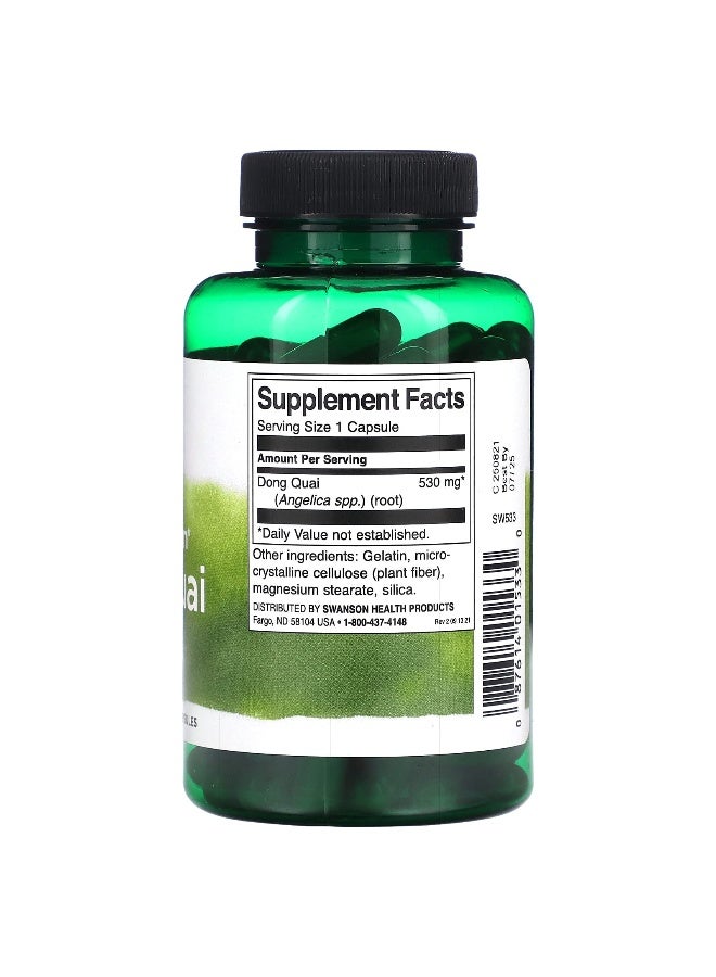 SWANSON سوانسون، دونغ كواي كامل الطيف، 530 ملغ، 100 كبسولة - Image 2