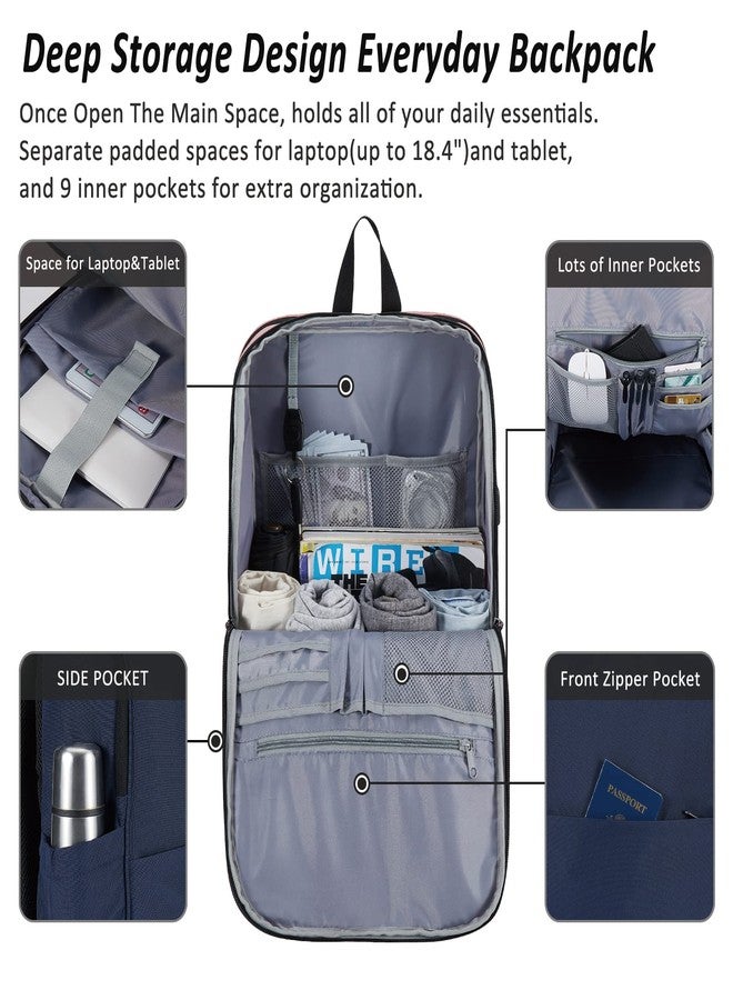 MAXTOP Travel Laptop Backpack Business Backpacks with USB Charging Port Water Resistant School College Bookbag, Navy, 18.4 inch, XL Travel Backpacks With Separate Computer Compartment - Image 2