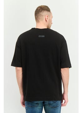 Blank Essentials Men Crew Neck Short Sleeve Brand Logo T-Shirt, Black  - Image 2