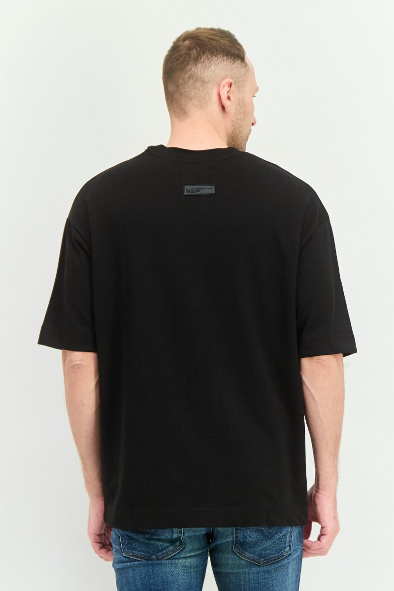 Blank Essentials Men Crew Neck Short Sleeve Brand Logo T-Shirt, Black - Image 2