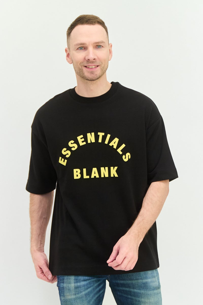 Blank Essentials Men Crew Neck Short Sleeve Brand Logo T-Shirt, Black - Image 1