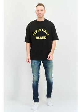 Blank Essentials Men Crew Neck Short Sleeve Brand Logo T-Shirt, Black  - Image 4