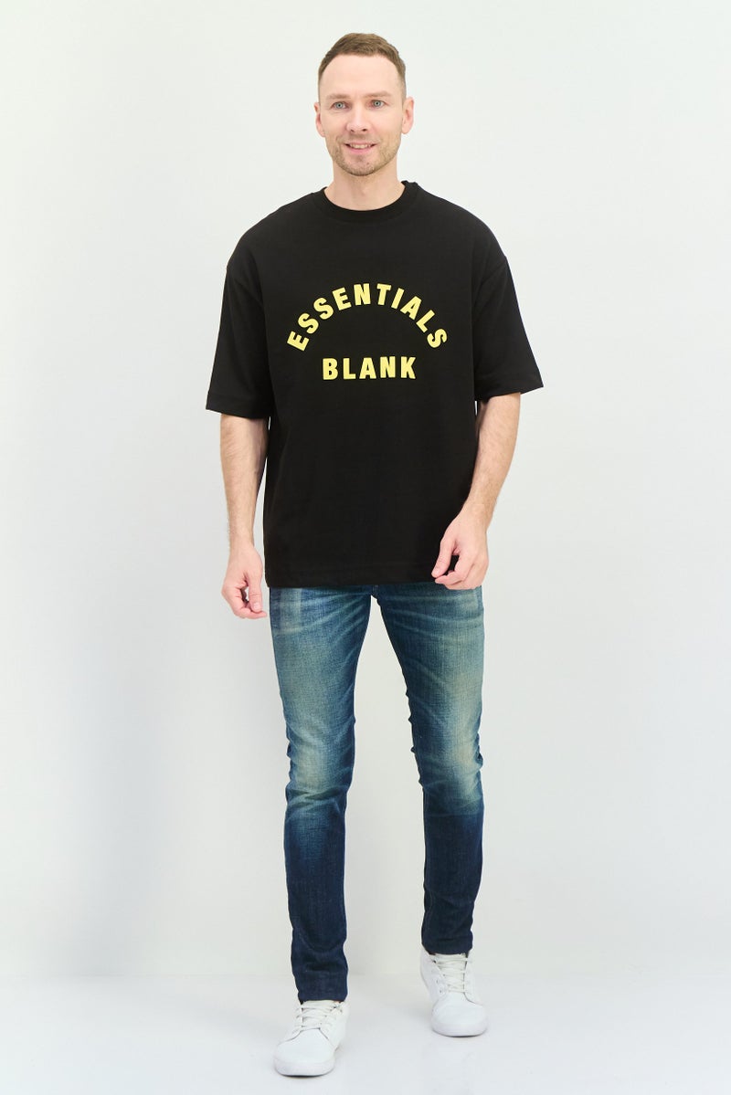 Blank Essentials Men Crew Neck Short Sleeve Brand Logo T-Shirt, Black - Image 4