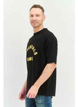 Blank Essentials Men Crew Neck Short Sleeve Brand Logo T-Shirt, Black  - Image 3