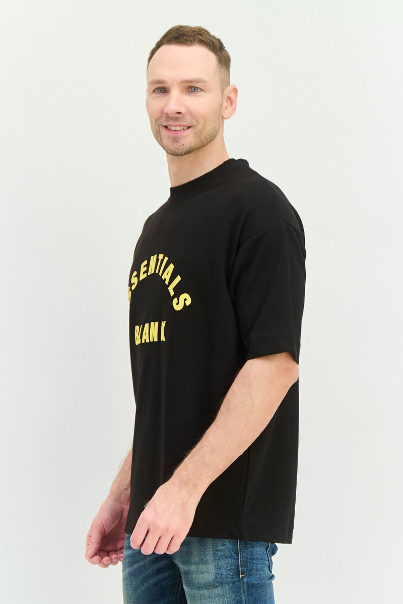 Blank Essentials Men Crew Neck Short Sleeve Brand Logo T-Shirt, Black - Image 3