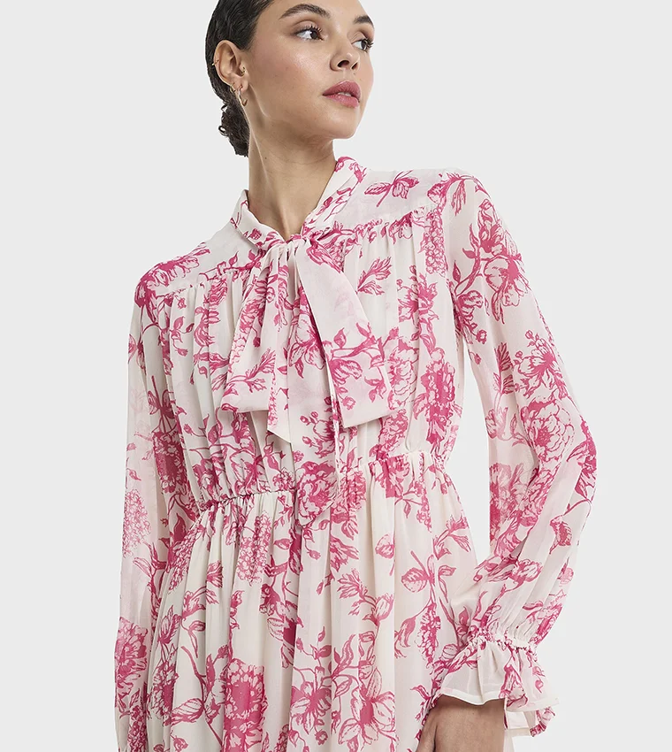 بي سي بي جي Printed Dress With Tie Neck