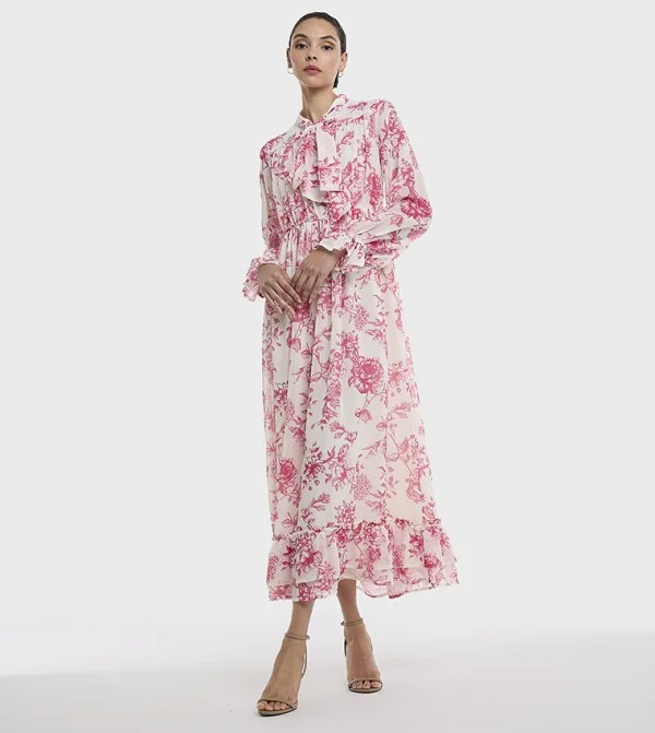 بي سي بي جي Printed Dress With Tie Neck