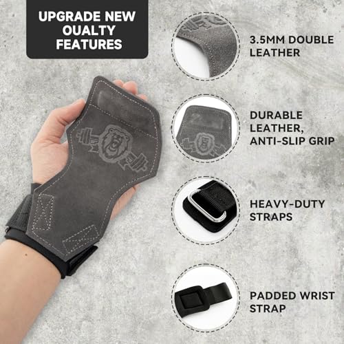 M MANUEKLEAR MANUEKLEAR Gym Straps, Double Leather Lifting Straps for Men Deadlift with Cushion Wrist Loop, Gym Lifting Wrist Wraps for Weightlifting - Image 2