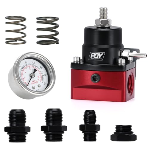 طقم منظم ضغط الوقود القابل للتعديل PQY 370PSI مع منفذ تغذية AN8 ومنفذ عودة AN6 أحمر وأسود