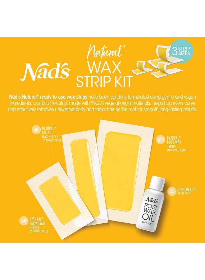 Nad's Natural Hair Removal Kit - 6 Face Strips, 20 Body Strips, 6 Bikini Strips + Post-Wax Oil for All Skin Types - Image 2