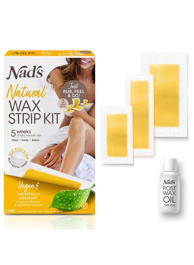 Nad's Natural Hair Removal Kit - 6 Face Strips, 20 Body Strips, 6 Bikini Strips + Post-Wax Oil for All Skin Types - Image 1