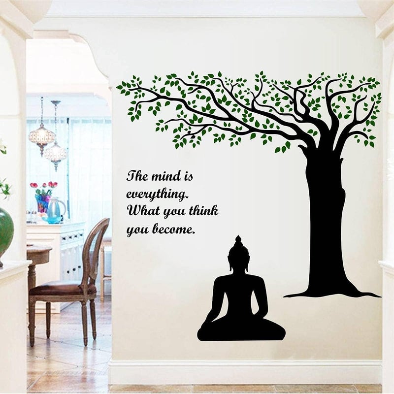 Asmi Collections Meditating Buddha Wall Sticker with Motivational Quote - Image 1