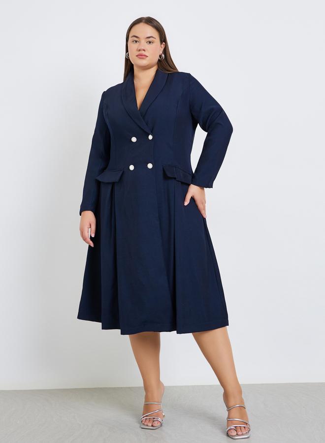 Styli Plus Size Fold Pleat Blazer Midi Dress - Image 3