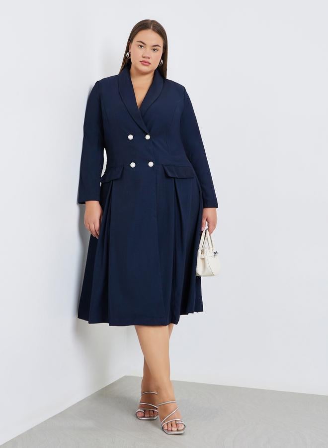 Styli Plus Size Fold Pleat Blazer Midi Dress - Image 1