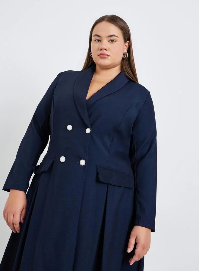 Styli Plus Size Fold Pleat Blazer Midi Dress
