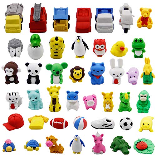 Cllayees 72 Pcs Assorted Animal Pencil Erasers Desk Pets Bulk Mini Pencil Erasers Gifts for Classroom Prizes Reward Goodie Bag Easter Egg Fillers Party Favors Animal and Car - Image 1