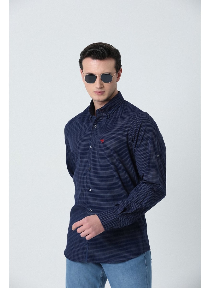 Men's Tailored Fit Epaulette Long Sleeve Cotton Shirt Navy Blue - pzsku/ZB96986331CE9F0D02CF2Z/45/_/1740652067/e7960af0-2120-4ada-8245-13f517fcf6d4